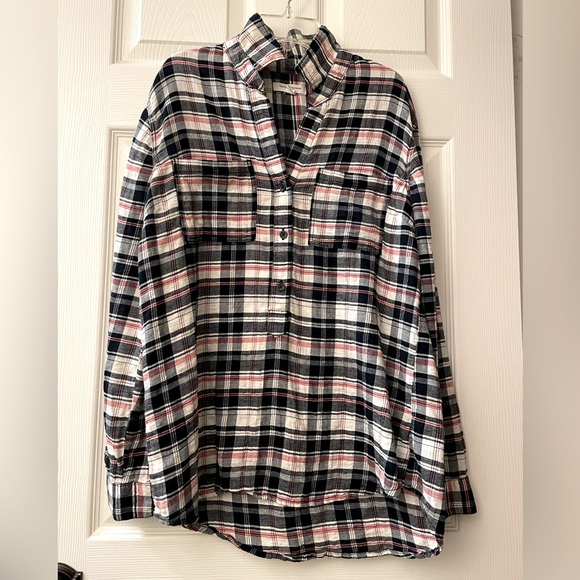 XS BeachLunchLounge Cotton Long Sleeve Plaid Tunic Shirt-
Blk/Cream/Red NWOT - Picture 1 of 8